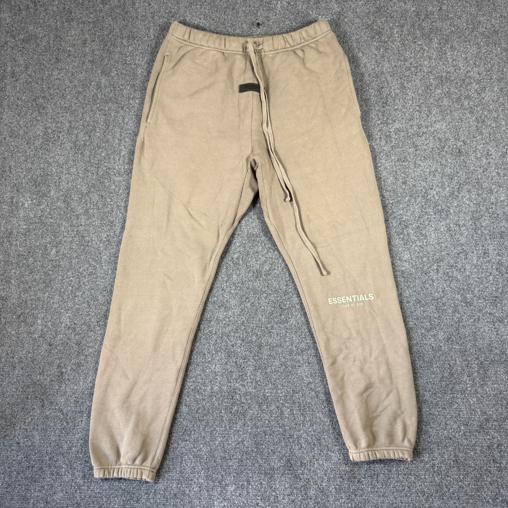 Fear of God Essentials Sweatpants Tan Beige Khaki Logo Joggers Active Small